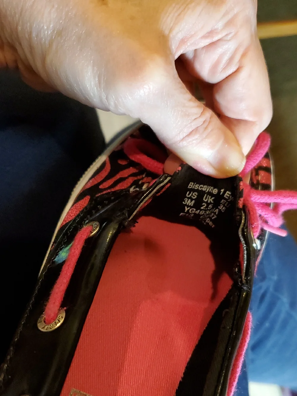 Girl's Size 3 Sperry Sparkly Black and Hot Pink Zebra Boat Shoes